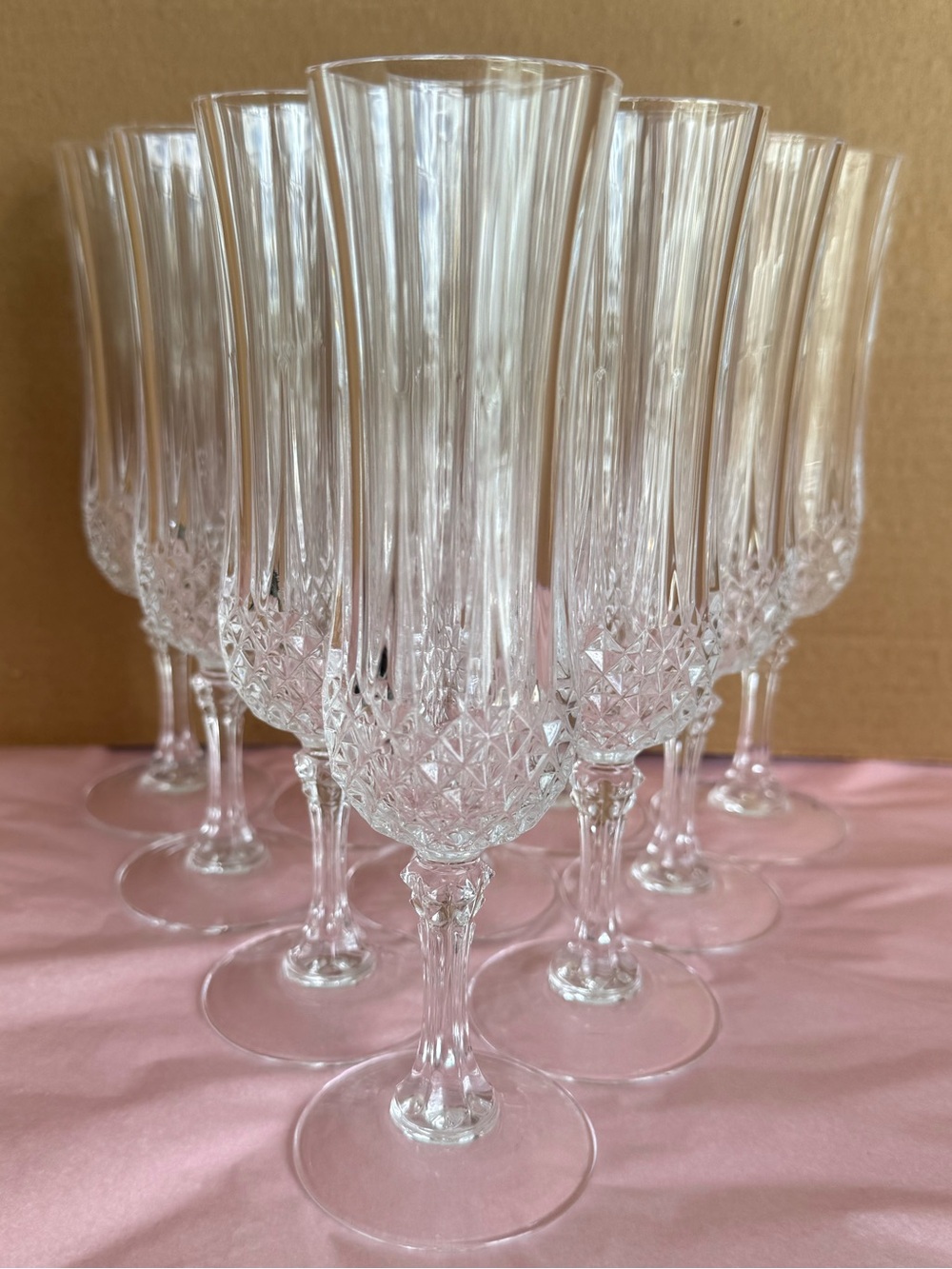 Vintage Cristal d'Arques Longchamp Champagne Flute Glasses Set of 10 Like New!